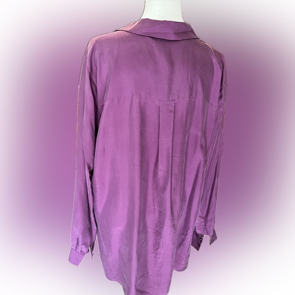 Eileen Fisher Women's Violet Silk Button Down Shirt - Picture 4 of 10